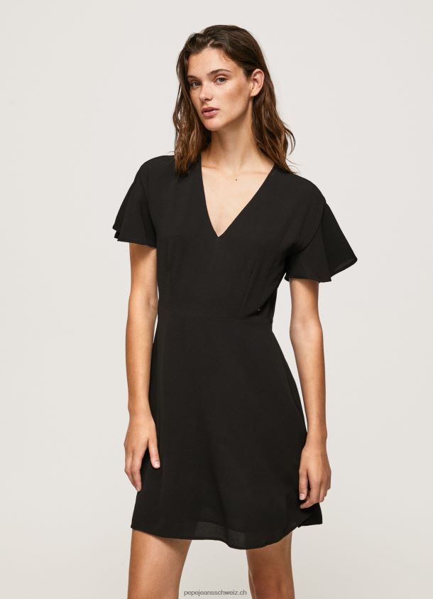 kurzes Kleid mit V-Ausschnitt Frauen Pepe Jeans Schwarz 84XH6T195