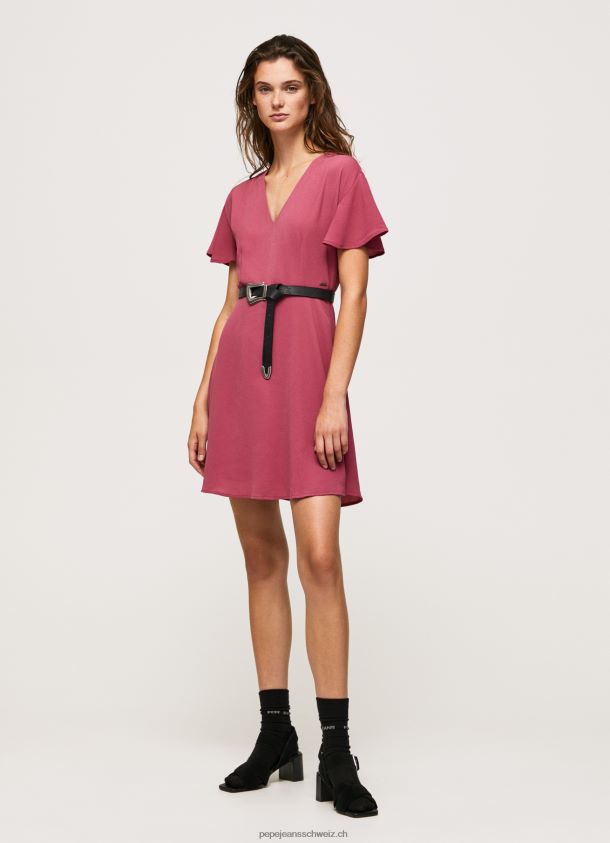 kurzes Kleid mit V-Ausschnitt Frauen Pepe Jeans dunkel erröten 84XH6T196