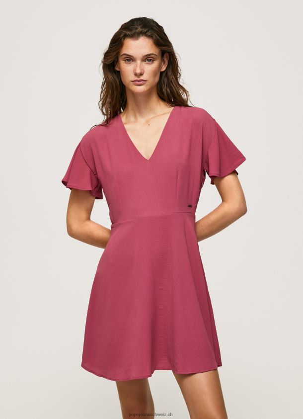 kurzes Kleid mit V-Ausschnitt Frauen Pepe Jeans dunkel erröten 84XH6T196