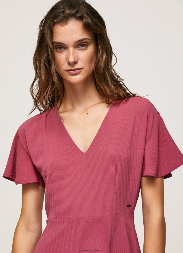 kurzes Kleid mit V-Ausschnitt Frauen Pepe Jeans dunkel erröten 84XH6T196