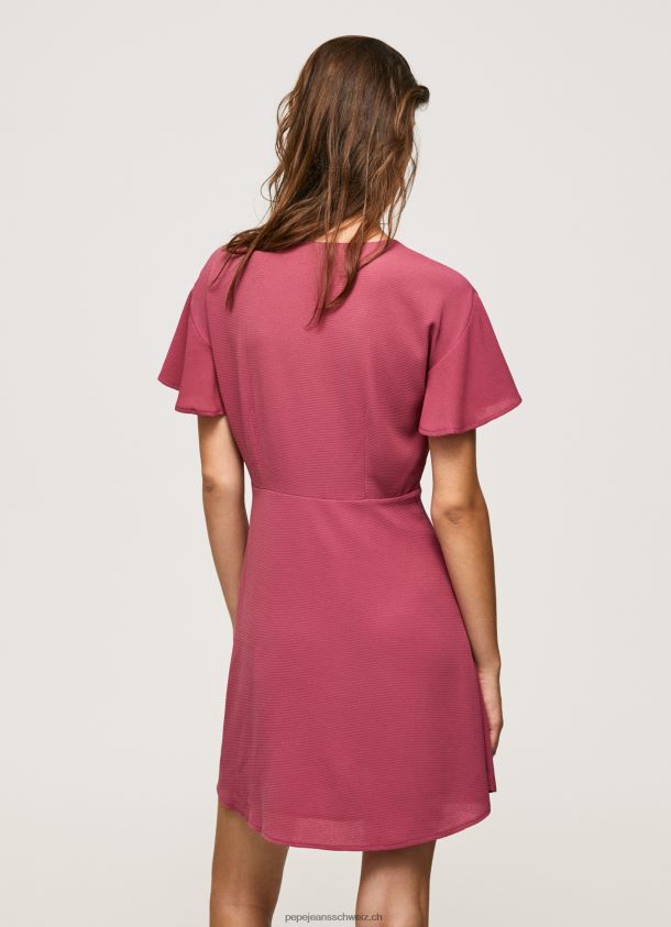 kurzes Kleid mit V-Ausschnitt Frauen Pepe Jeans dunkel erröten 84XH6T196