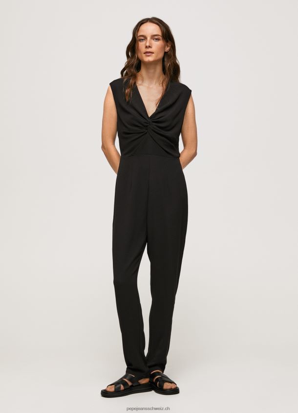 lange Latzhose mit geknoteten Details Frauen Pepe Jeans Schwarz 84XH6T157
