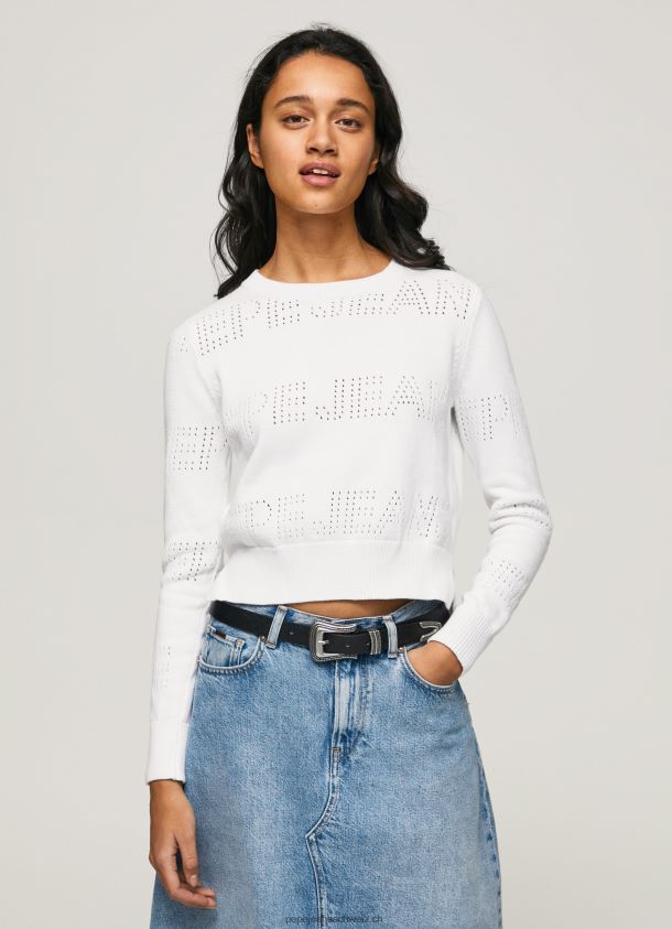 Baumwolljersey mit durchbrochenen Details Frauen Pepe Jeans Weiss 84XH6T260