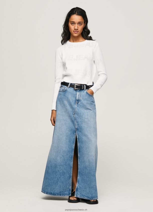 Baumwolljersey mit durchbrochenen Details Frauen Pepe Jeans Weiss 84XH6T260