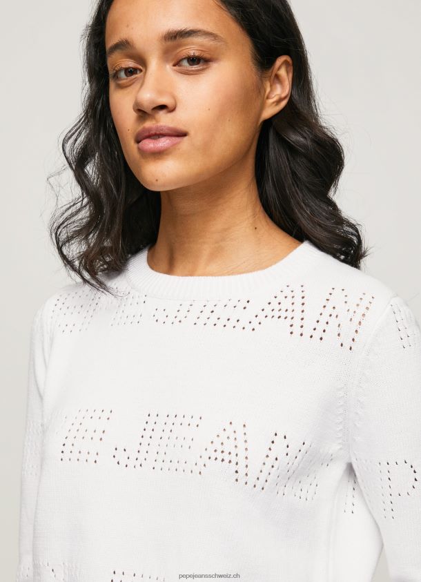 Baumwolljersey mit durchbrochenen Details Frauen Pepe Jeans Weiss 84XH6T260