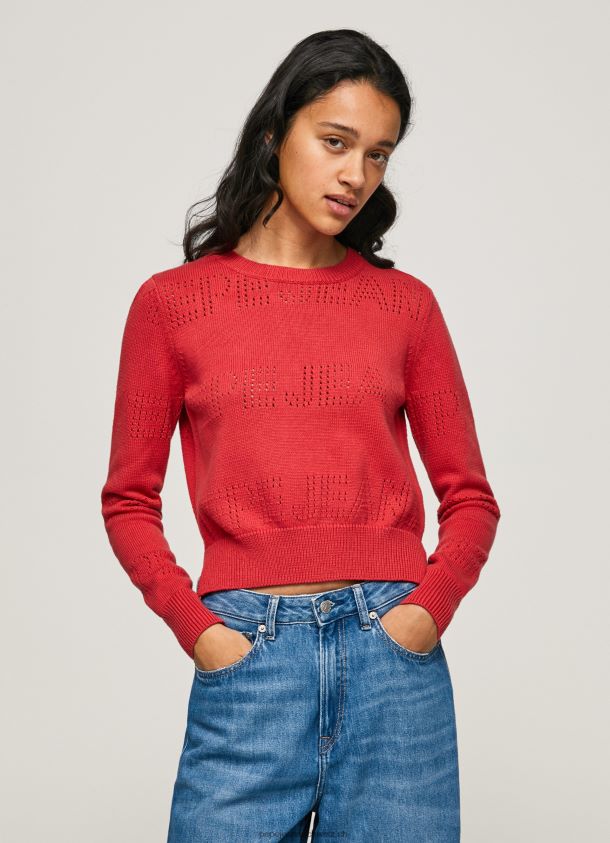 Baumwolljersey mit durchbrochenen Details Frauen Pepe Jeans studiorot 84XH6T259