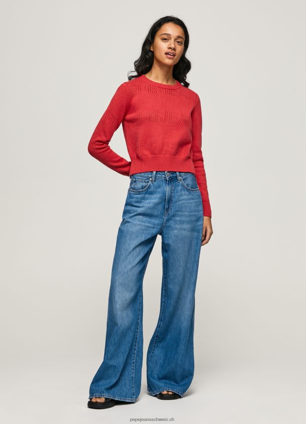 Baumwolljersey mit durchbrochenen Details Frauen Pepe Jeans studiorot 84XH6T259