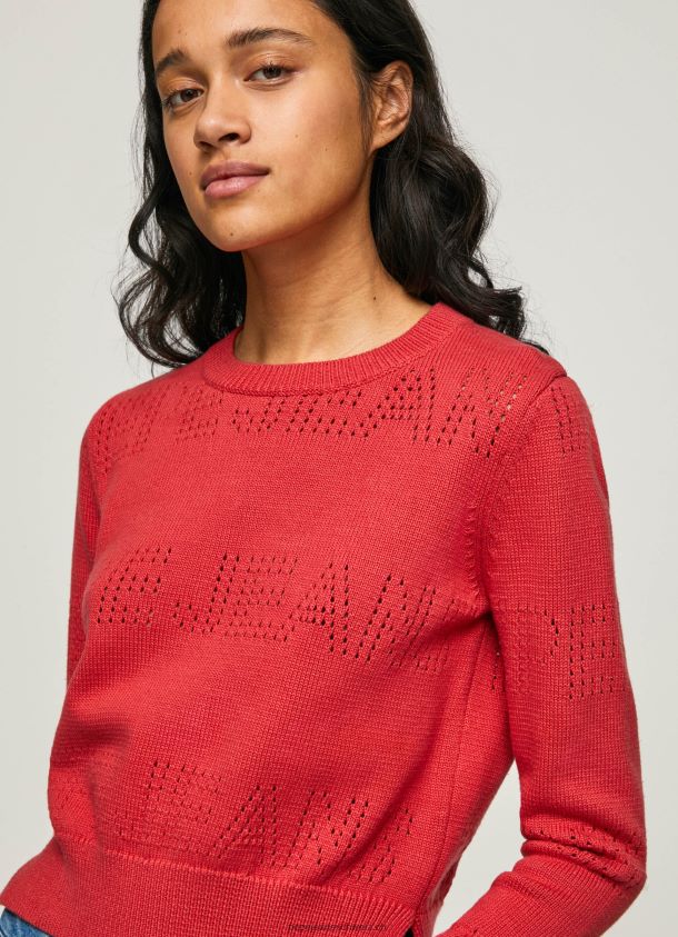 Baumwolljersey mit durchbrochenen Details Frauen Pepe Jeans studiorot 84XH6T259