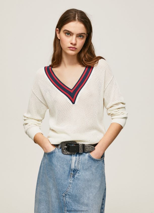 Crêpe-Jersey mit V-Ausschnitt Frauen Pepe Jeans Weiss 84XH6T228