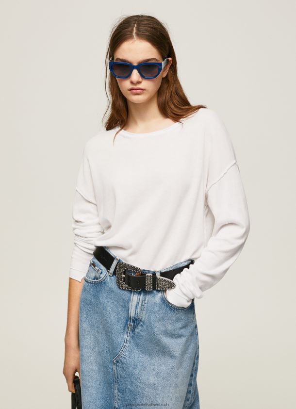 Jersey mit lockerer Passform und U-Boot-Ausschnitt Frauen Pepe Jeans Weiss 84XH6T256