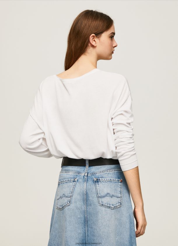 Jersey mit lockerer Passform und U-Boot-Ausschnitt Frauen Pepe Jeans Weiss 84XH6T256