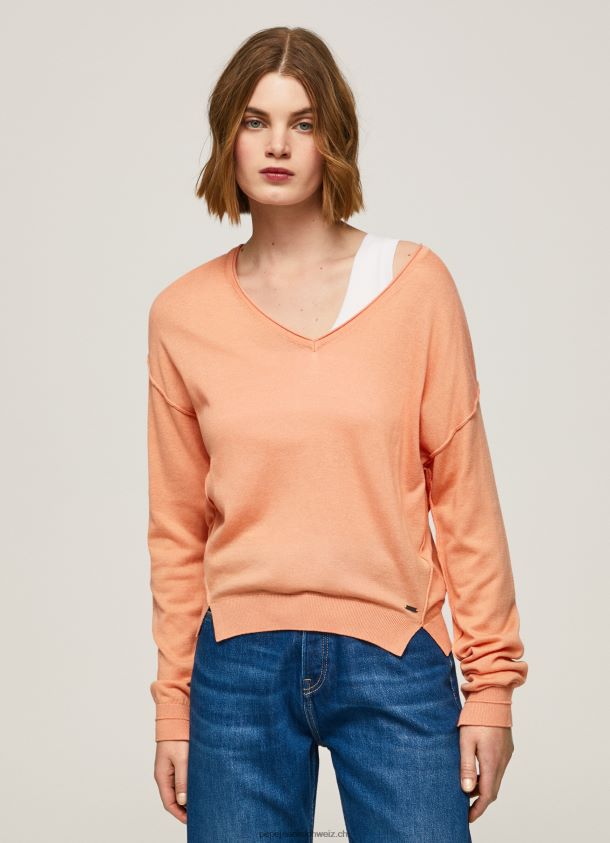 Jersey mit lockerer Passform und V-Ausschnitt Frauen Pepe Jeans Pfirsich 84XH6T241