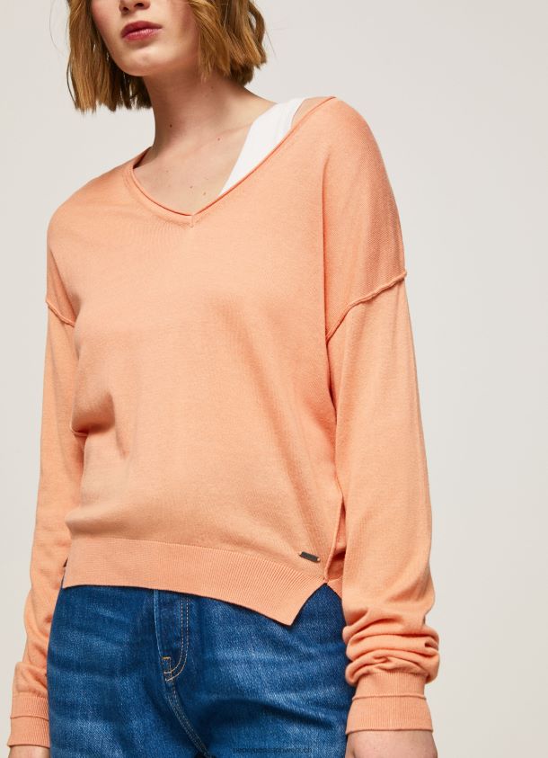 Jersey mit lockerer Passform und V-Ausschnitt Frauen Pepe Jeans Pfirsich 84XH6T241