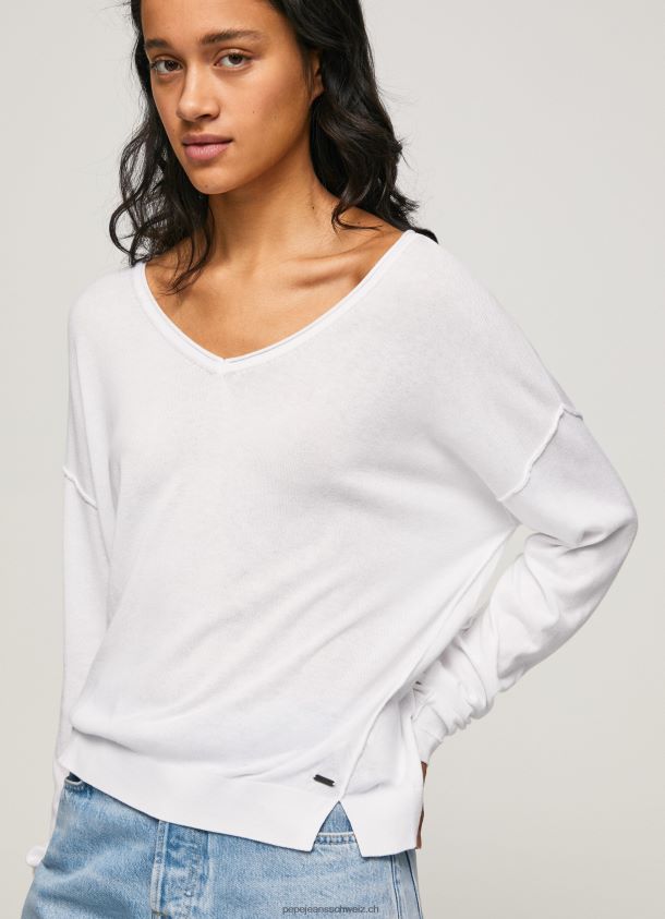 Jersey mit lockerer Passform und V-Ausschnitt Frauen Pepe Jeans Weiss 84XH6T240