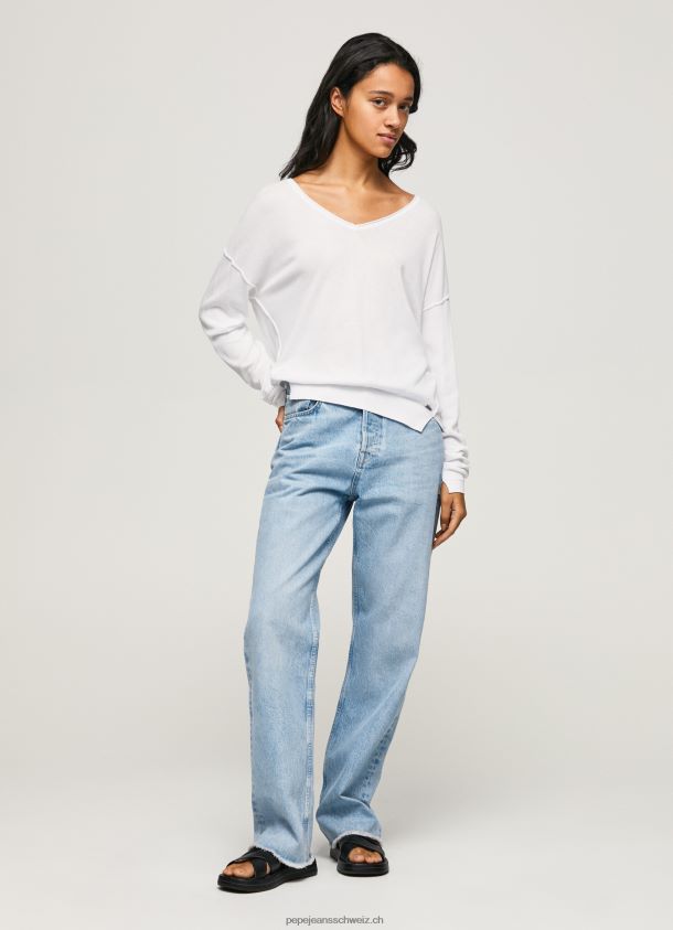 Jersey mit lockerer Passform und V-Ausschnitt Frauen Pepe Jeans Weiss 84XH6T240