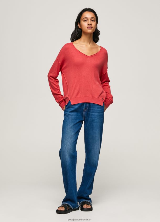 Jersey mit lockerer Passform und V-Ausschnitt Frauen Pepe Jeans studiorot 84XH6T258