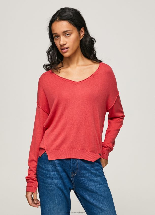 Jersey mit lockerer Passform und V-Ausschnitt Frauen Pepe Jeans studiorot 84XH6T258