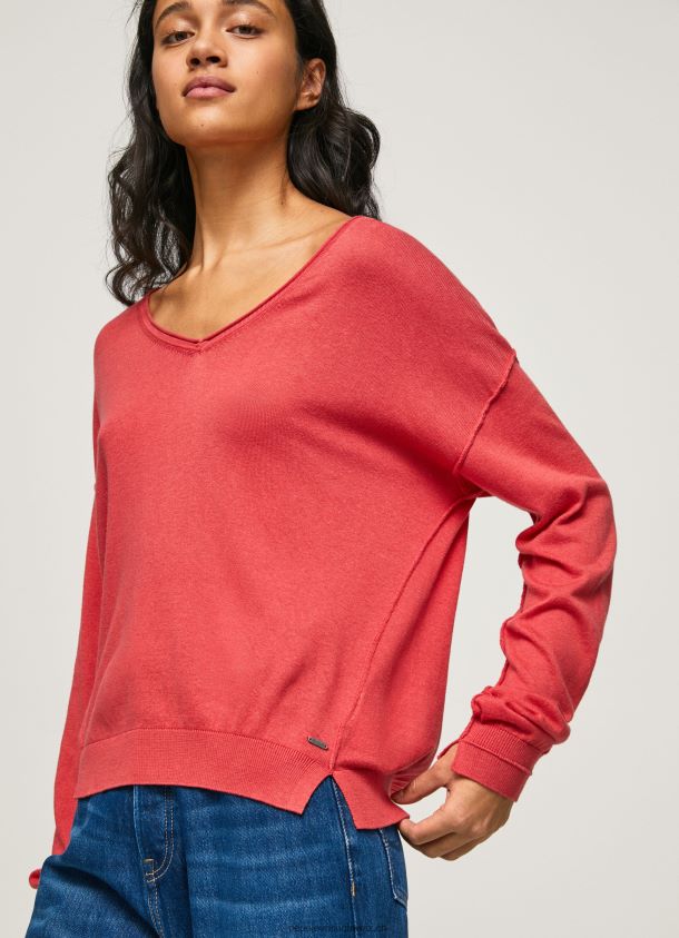 Jersey mit lockerer Passform und V-Ausschnitt Frauen Pepe Jeans studiorot 84XH6T258