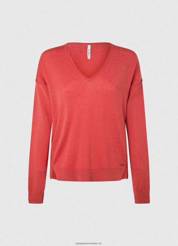 Jersey mit lockerer Passform und V-Ausschnitt Frauen Pepe Jeans studiorot 84XH6T258