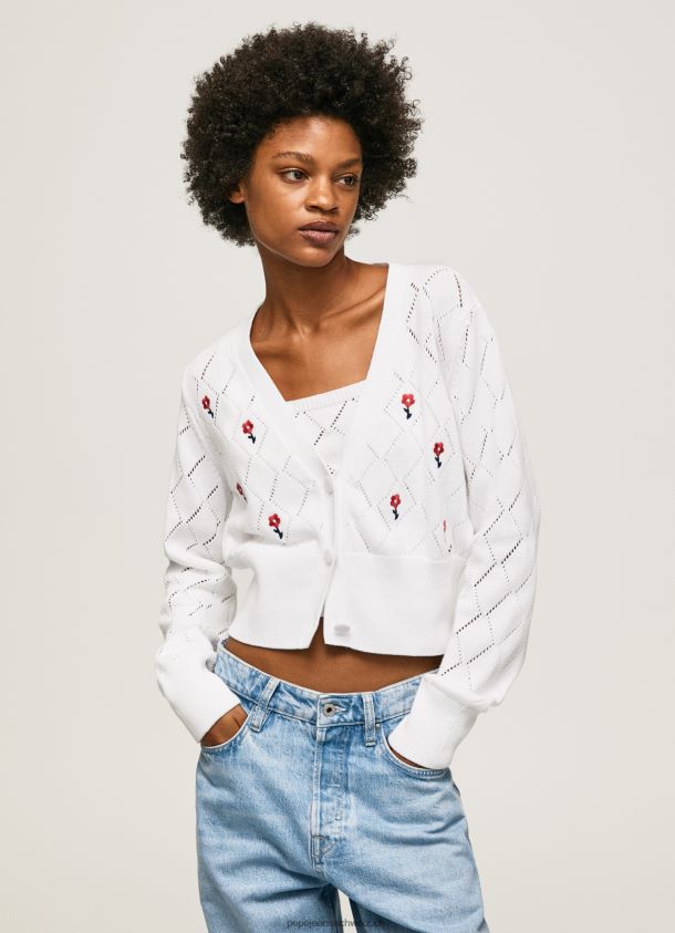 Strickjacke aus Baumwolle mit Blumenstickerei Frauen Pepe Jeans Weiss 84XH6T231