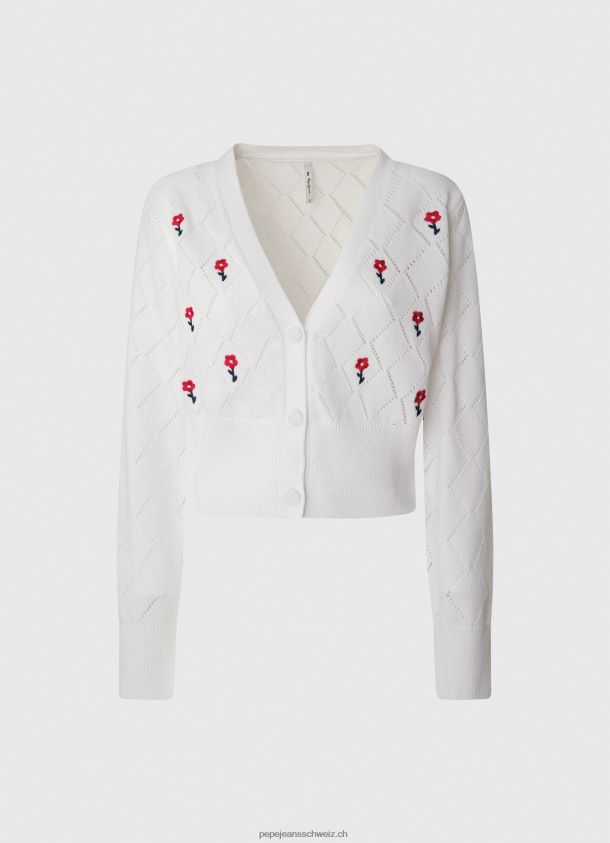 Strickjacke aus Baumwolle mit Blumenstickerei Frauen Pepe Jeans Weiss 84XH6T231