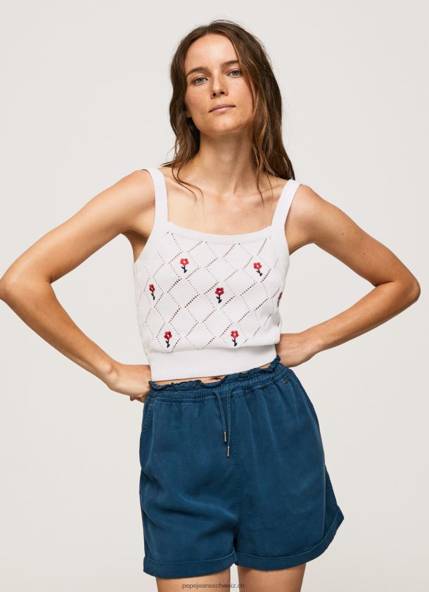 besticktes Blumen-Top aus Baumwolle Frauen Pepe Jeans Weiss 84XH6T232