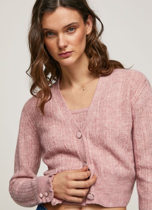durchbrochene Strickjacke mit V-Ausschnitt Frauen Pepe Jeans wolkig rosa 84XH6T248
