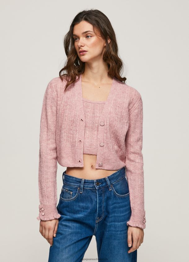 durchbrochene Strickjacke mit V-Ausschnitt Frauen Pepe Jeans wolkig rosa 84XH6T248