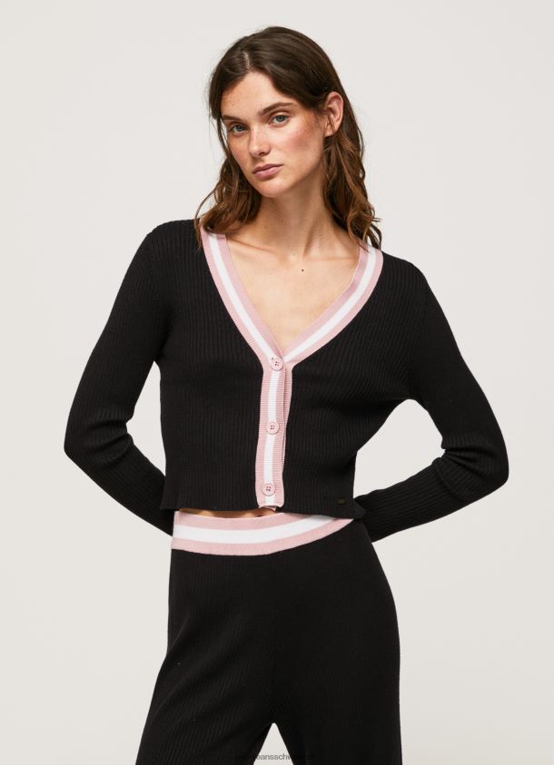 gerippter Cardigan mit V-Ausschnitt Frauen Pepe Jeans Schwarz 84XH6T264