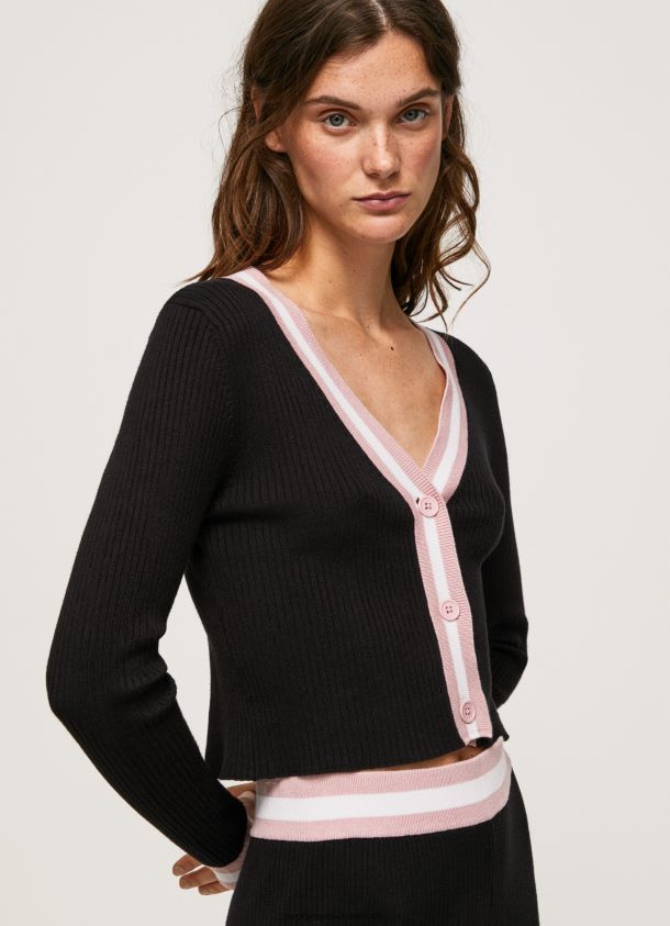 gerippter Cardigan mit V-Ausschnitt Frauen Pepe Jeans Schwarz 84XH6T264