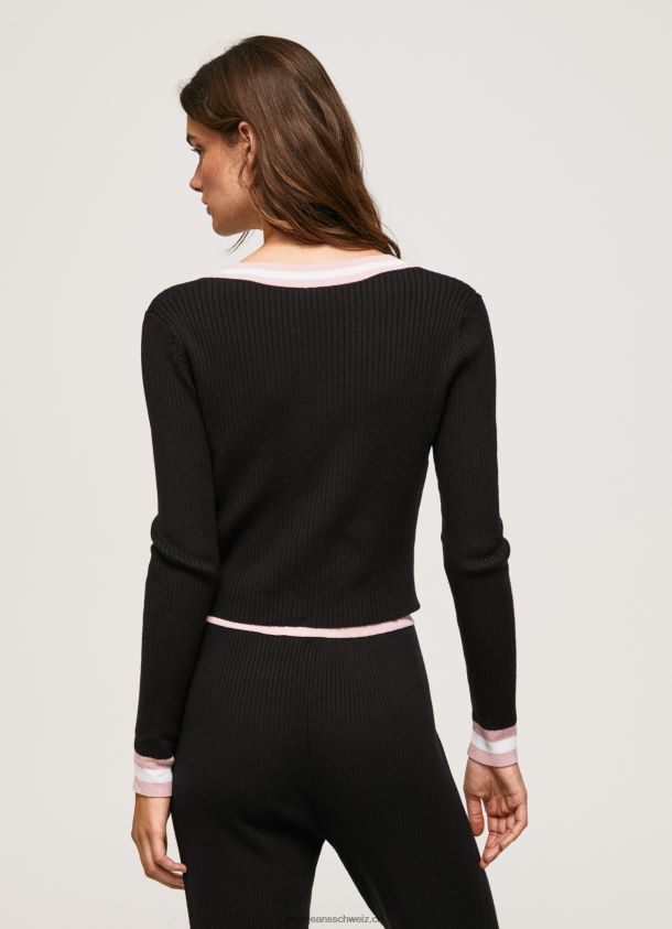 gerippter Cardigan mit V-Ausschnitt Frauen Pepe Jeans Schwarz 84XH6T264