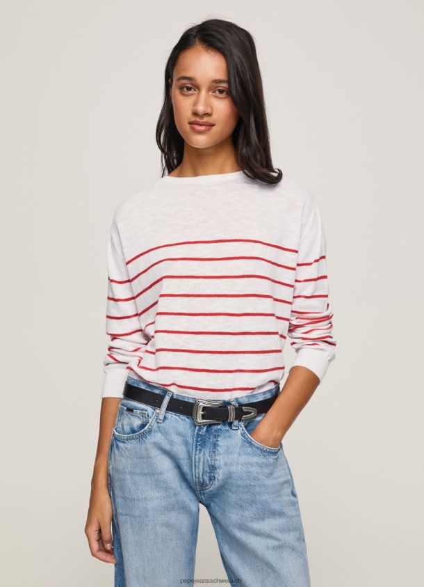 gestreifter Baumwolljersey Frauen Pepe Jeans Weiss 84XH6T238