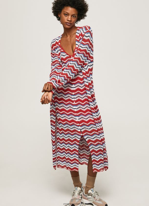 langer Cardigan mit Zick-Zack-Print Frauen Pepe Jeans studiorot 84XH6T225