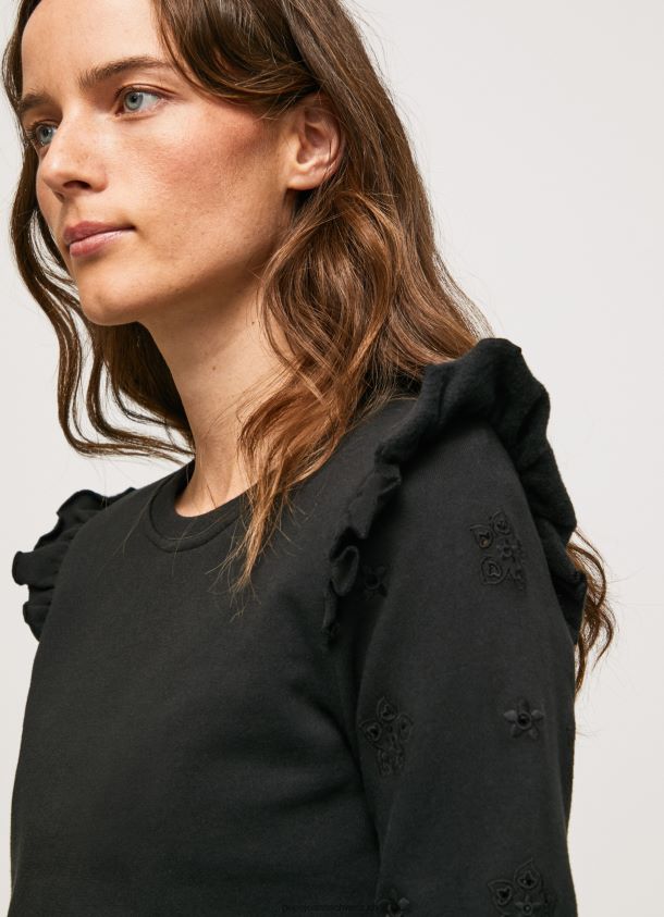 Baumwollpullover mit Rüschen Frauen Pepe Jeans Schwarz 84XH6T283