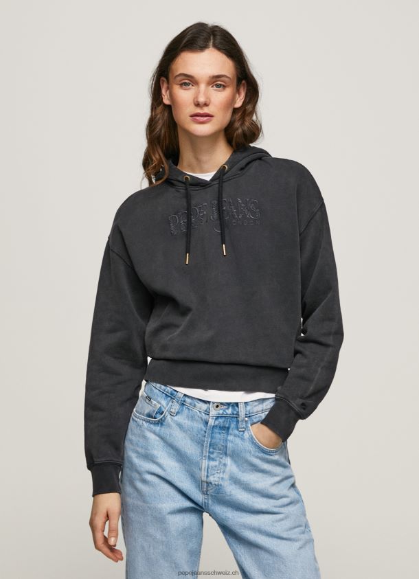 Kapuzenpullover aus Baumwolle Frauen Pepe Jeans schwarz gewaschen 84XH6T281