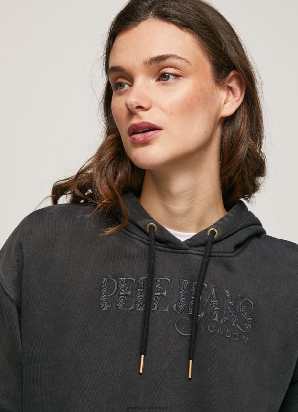 Kapuzenpullover aus Baumwolle Frauen Pepe Jeans schwarz gewaschen 84XH6T281