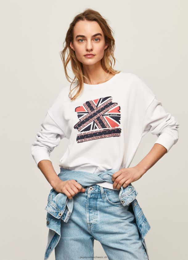 Union-Jack-Pullover aus Baumwolle Frauen Pepe Jeans Weiss 84XH6T266