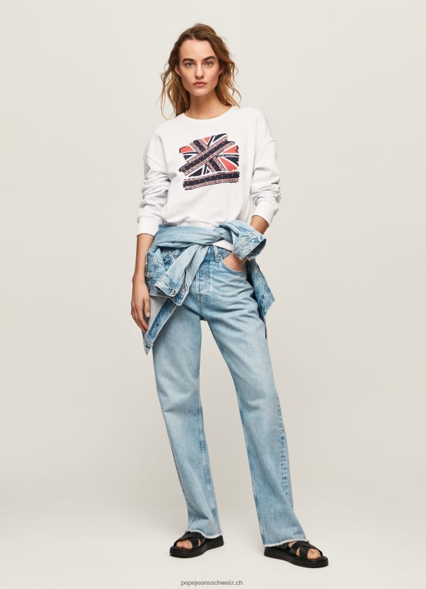 Union-Jack-Pullover aus Baumwolle Frauen Pepe Jeans Weiss 84XH6T266