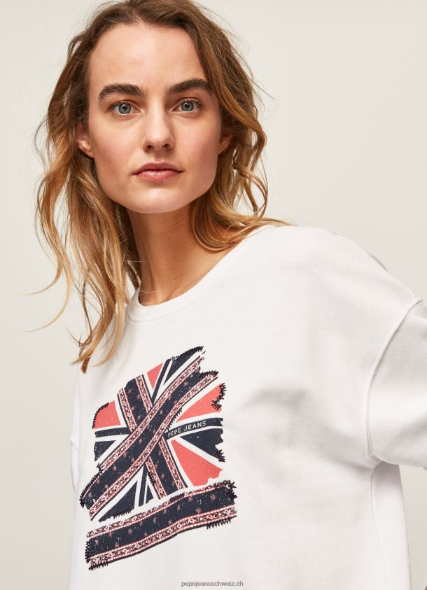 Union-Jack-Pullover aus Baumwolle Frauen Pepe Jeans Weiss 84XH6T266