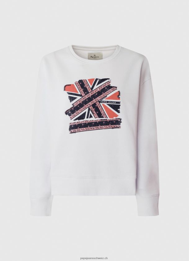 Union-Jack-Pullover aus Baumwolle Frauen Pepe Jeans Weiss 84XH6T266