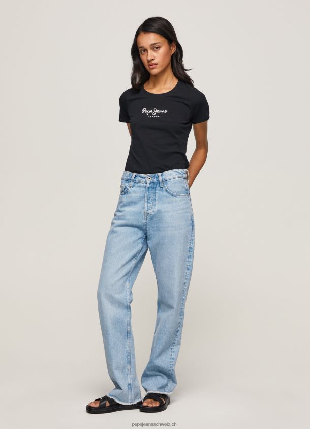 Basic-Logo-T-Shirt Frauen Pepe Jeans Schwarz 84XH6T400