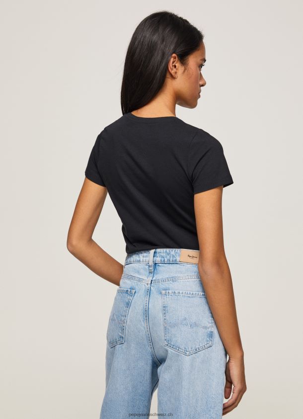 Basic-Logo-T-Shirt Frauen Pepe Jeans Schwarz 84XH6T400