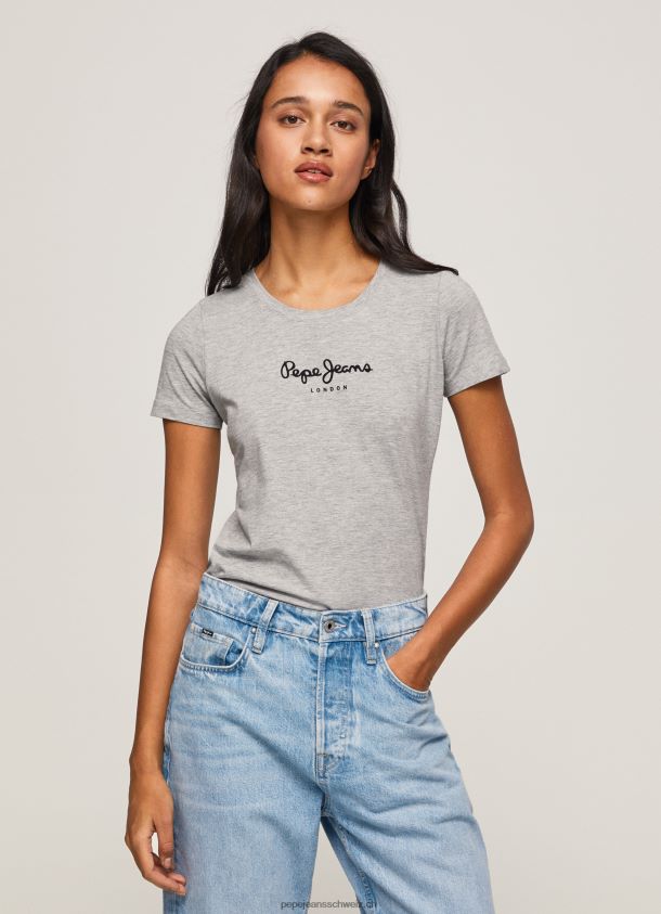 Basic-Logo-T-Shirt Frauen Pepe Jeans grau meliert 84XH6T401