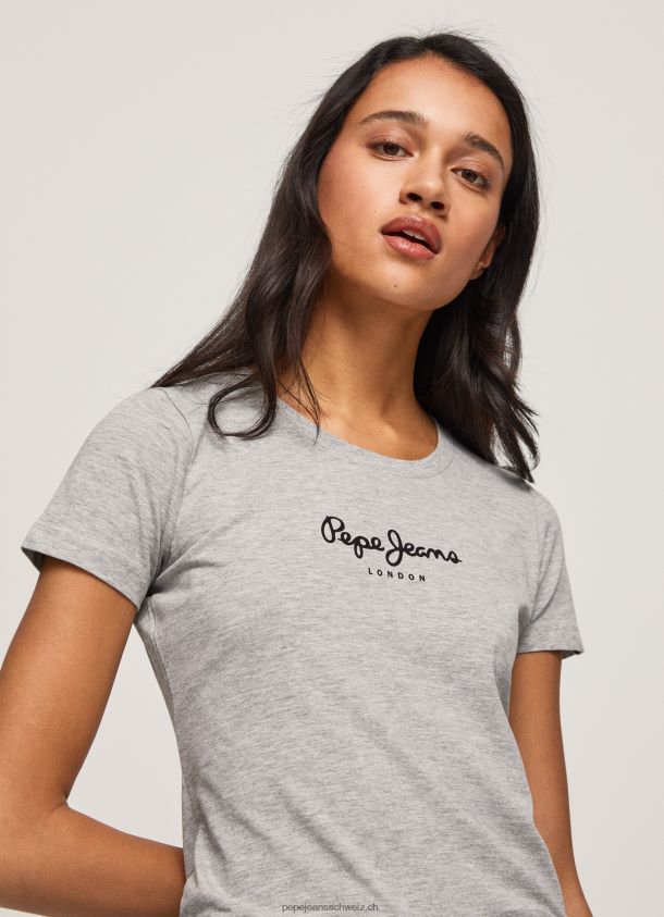 Basic-Logo-T-Shirt Frauen Pepe Jeans grau meliert 84XH6T401