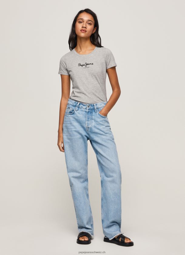Basic-Logo-T-Shirt Frauen Pepe Jeans grau meliert 84XH6T401