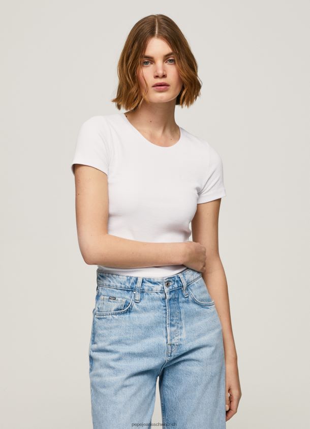 Baumwoll-T-Shirt mit Logo Frauen Pepe Jeans Weiss 84XH6T404