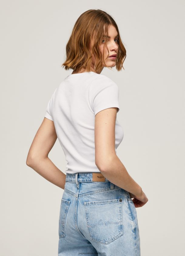 Baumwoll-T-Shirt mit Logo Frauen Pepe Jeans Weiss 84XH6T404