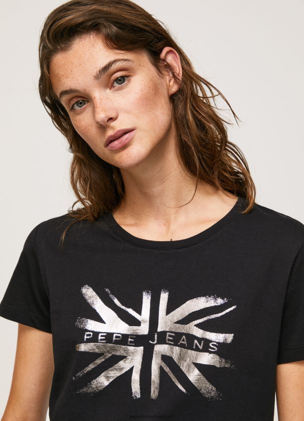 Baumwoll-T-Shirt mit Metallic-Logo Frauen Pepe Jeans Schwarz 84XH6T414