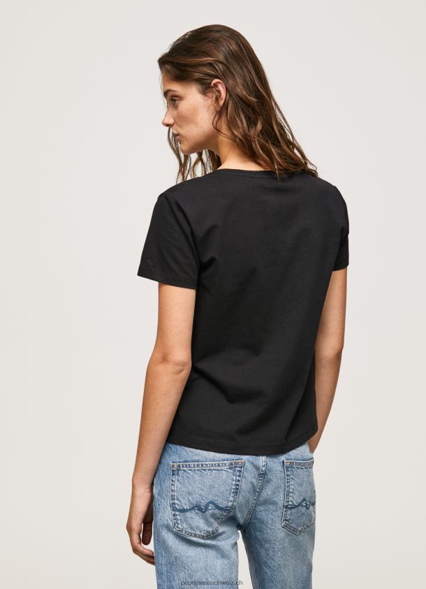 Baumwoll-T-Shirt mit Metallic-Logo Frauen Pepe Jeans Schwarz 84XH6T414