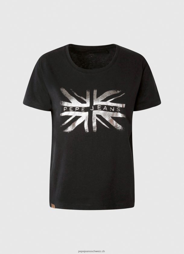 Baumwoll-T-Shirt mit Metallic-Logo Frauen Pepe Jeans Schwarz 84XH6T414